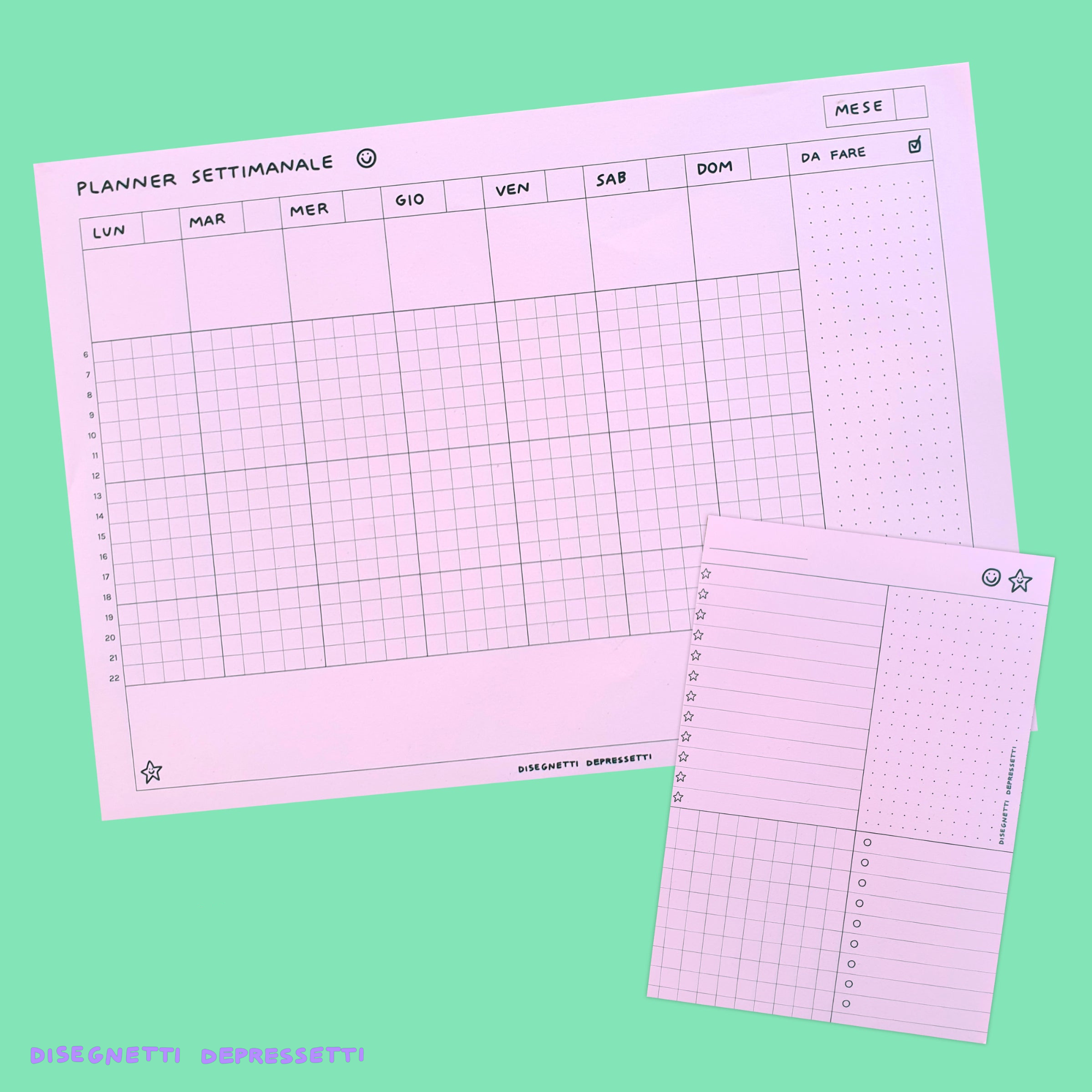 planner settimanale da tavolo con blocco note